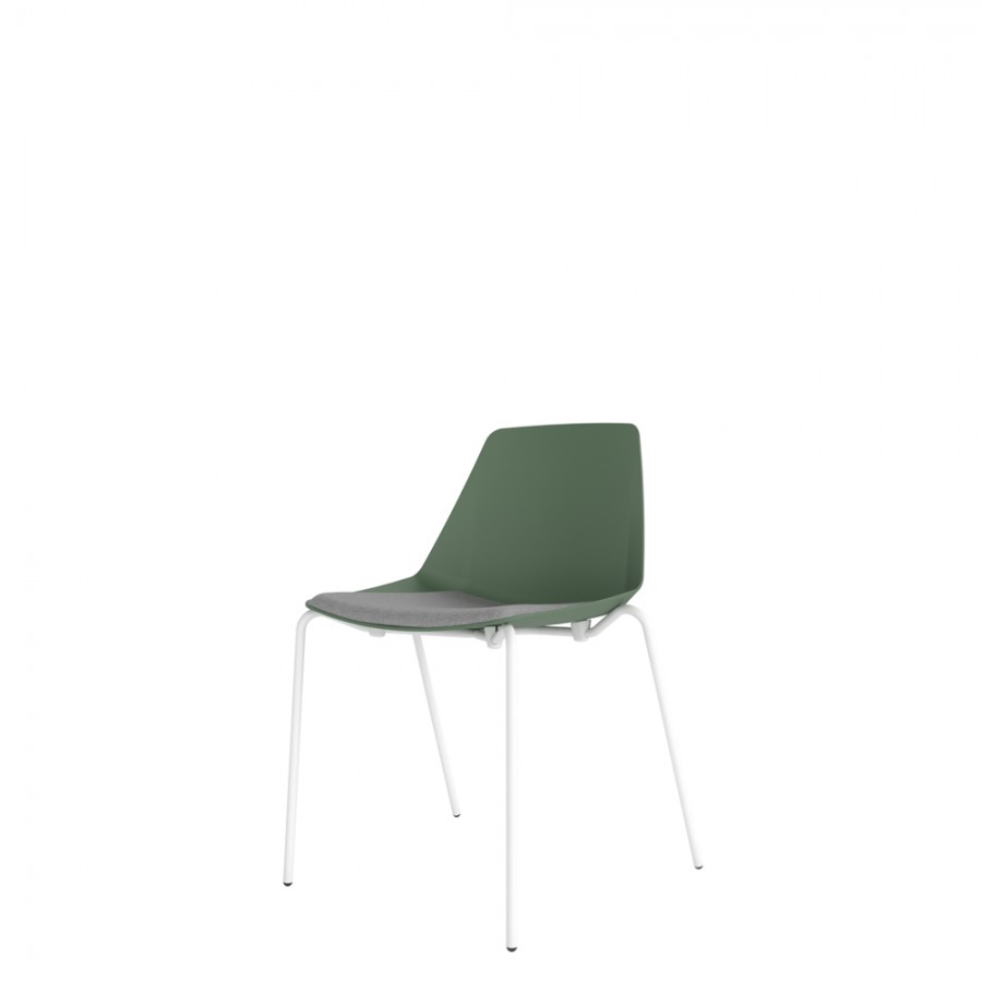 Polypropylene Shell Chair With Upholstered Seat Pad and 4-Leg White Steel Frame